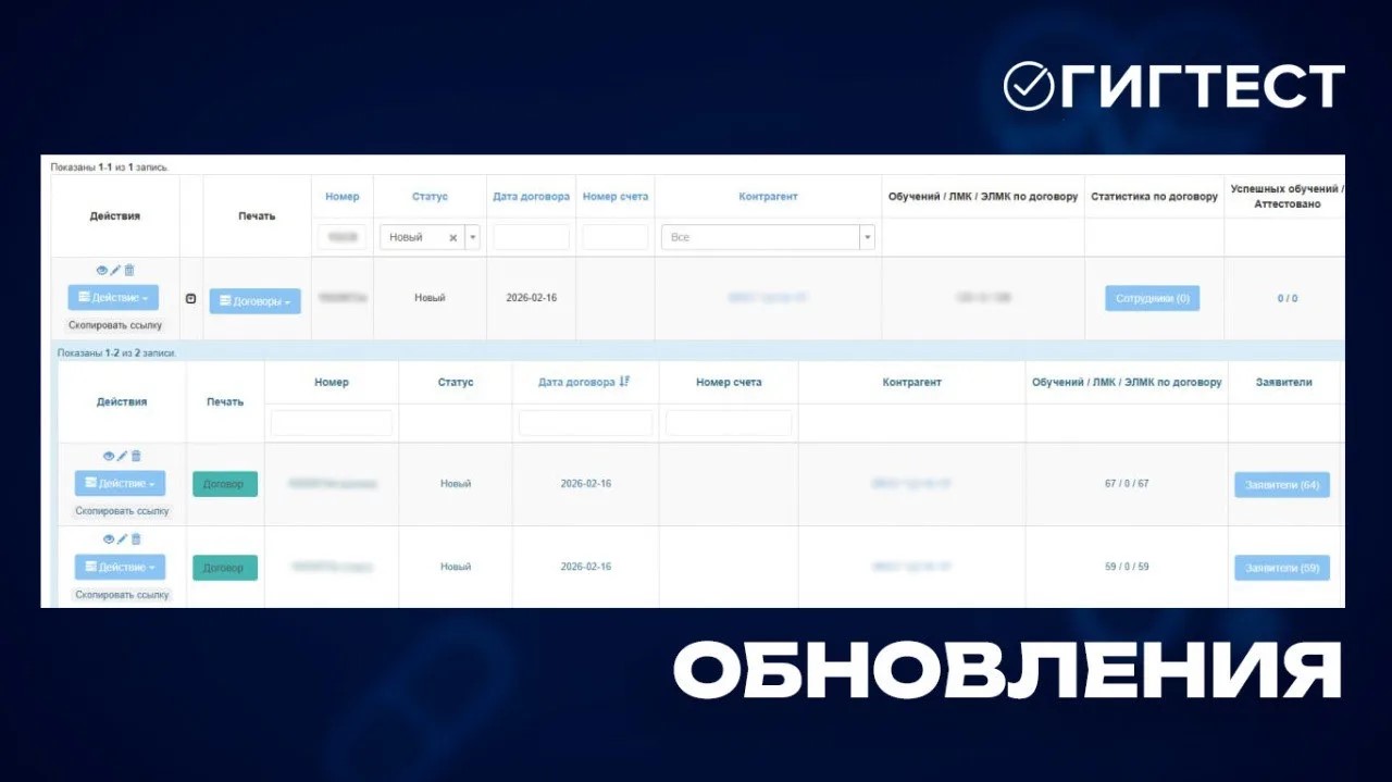 Обновление системы «Гигтест» 